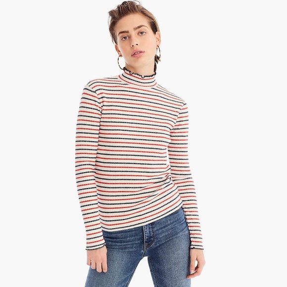 J. Crew Ribbed Mock-neck T-shirt in Stripes Size S - Picture 2 of 14